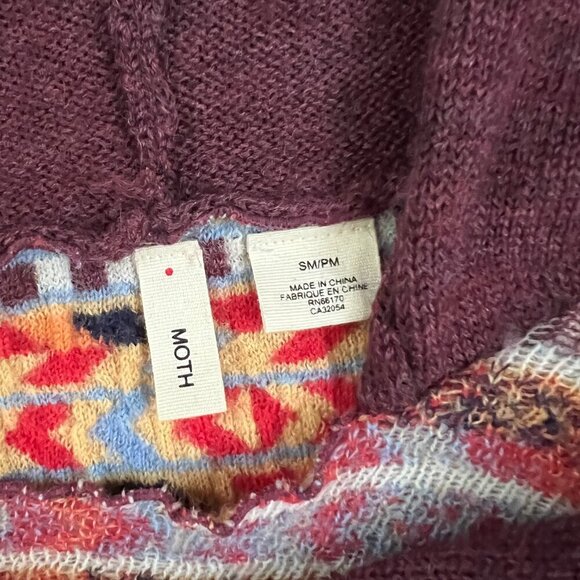Anthropologie Moth Burgundy Multicolor Hooded Wrap Poncho Scarf Sweater - Picture 4 of 11